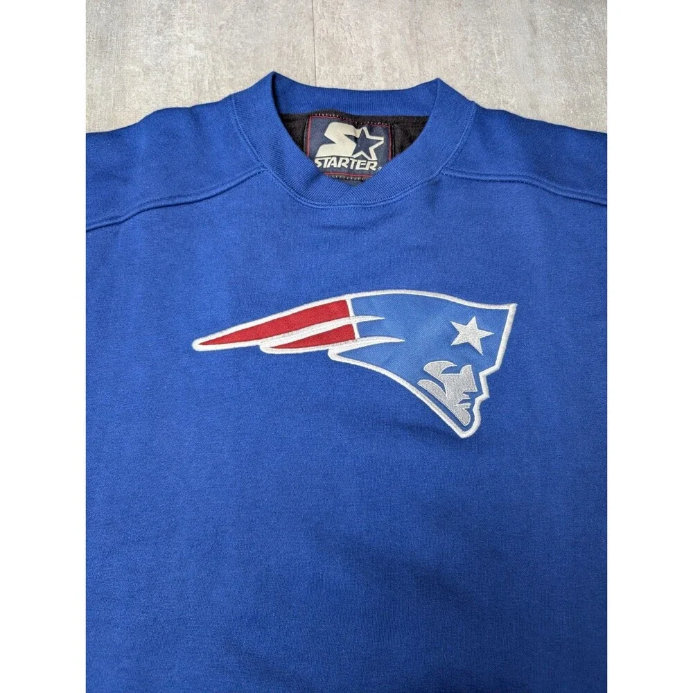 Vintage Starter Embroidered New England Patriots Blue Sweatshirt Medium - Picture 4 of 12